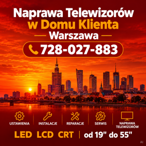 Naprawa telewizorów Warszawa z dojazdem. Serwis, ustawienie i podłączenie telewizorów LED, LCD i CRT od 19 do 55 cali.